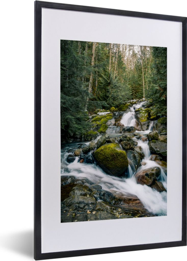 MuchoWow Gerahmtes Poster Natur - Wasserfall - Bäume - Herbst 40x60 cm - Poster mit Schwarzem Bilderrahmen Wandposter Rahmen Foto Bilder - Poste...