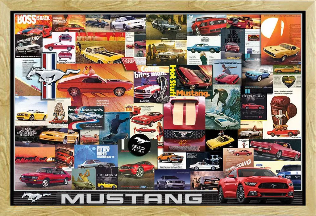 Quadro Vintage Ford Mustang: Poster + Cornice Shinsuke 61x91,5 Legno