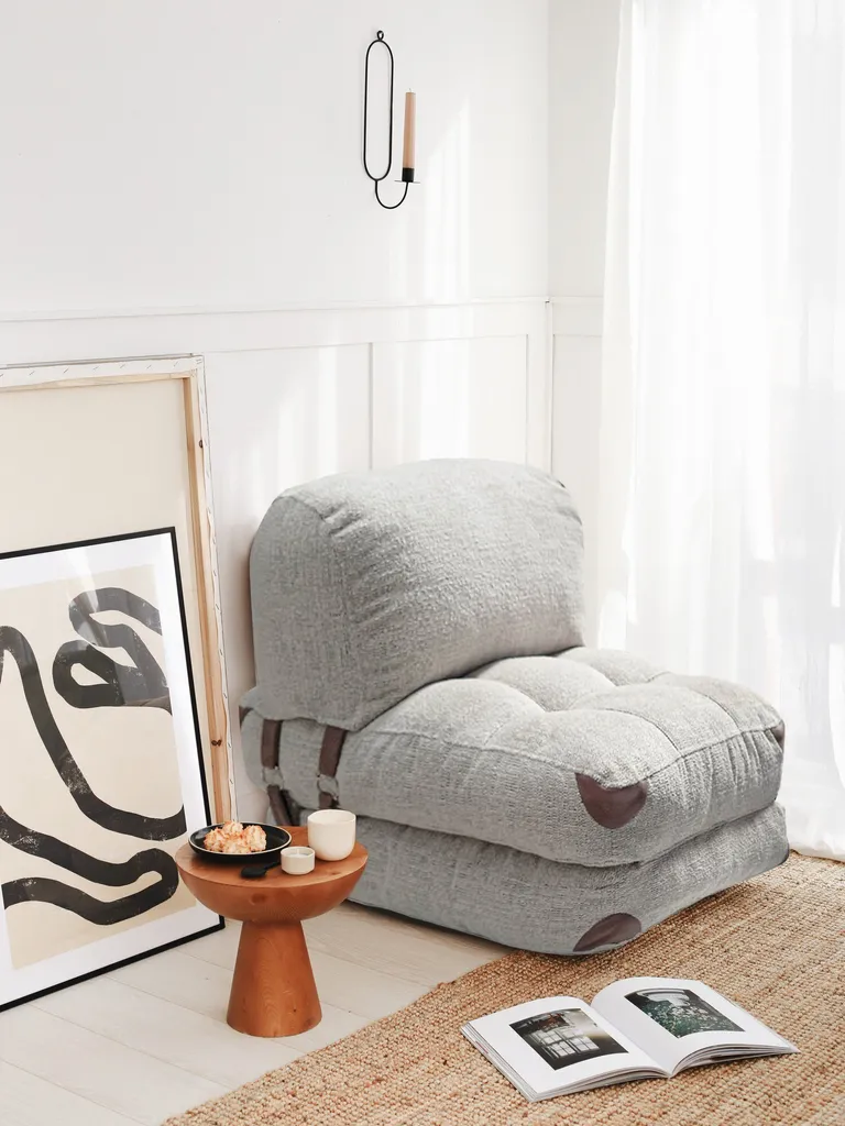 Hanah Home Fold Teddy Gris canapé-lit 1 place en polyester 80x60 cm