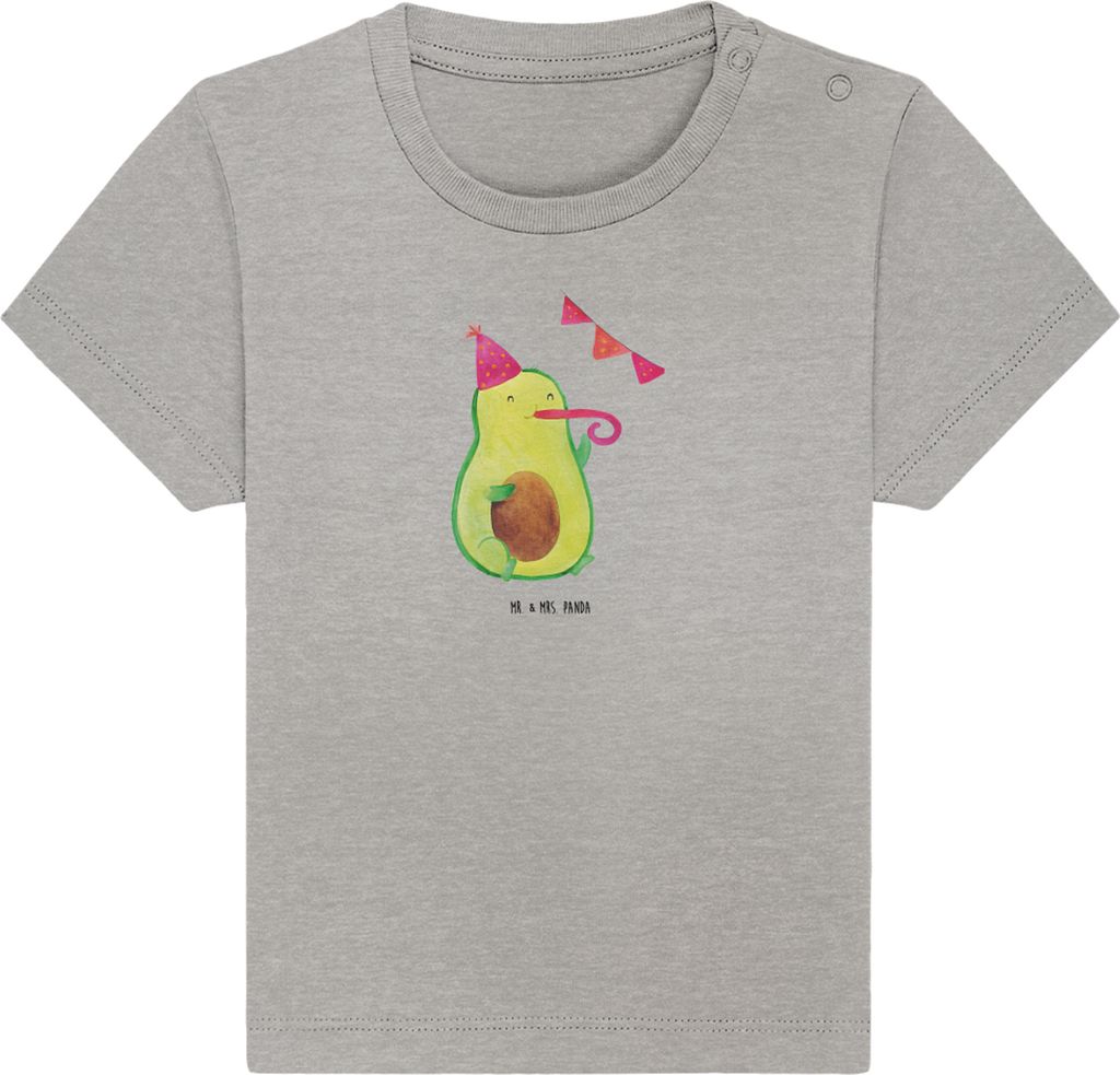 Mr. & Mrs. Panda Organic Baby Shirt Avocado Party 6. - 12. Monat - Heather Grey - Geschenk, T-Shirt, Geburtstag, Happy Birthday, Schulabschluss, Ba...