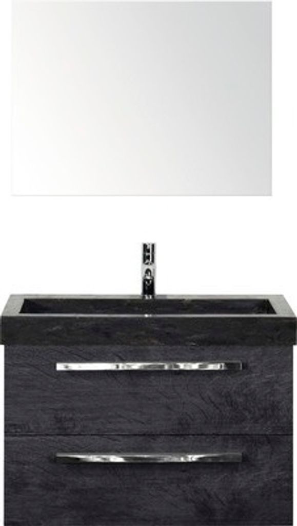 Badmöbel-Set Sanox Seville Frontfarbe schwarz eiche BxHxT 81 x 170 x 45,5 cm mit Natursteinwaschtisch und Spiegel