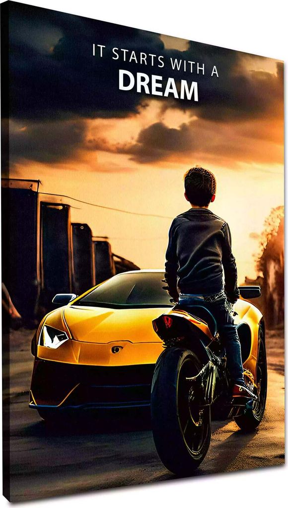 Sportwagen Motorrad Zitat Junge Sonnenuntergang Motivation Wanddeko: 120x160x4cm