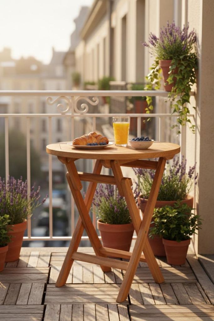 Klapptisch Teakholz rund Ø70 cm, faltbarer Gartentisch massiv