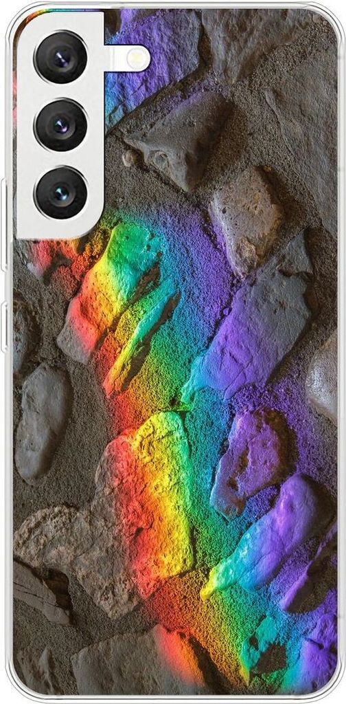 König Design Hülle kompatibel mit Samsung Galaxy S22 5G Kunststoff Soft Handyhülle - Handy Case Regenbogen Steine