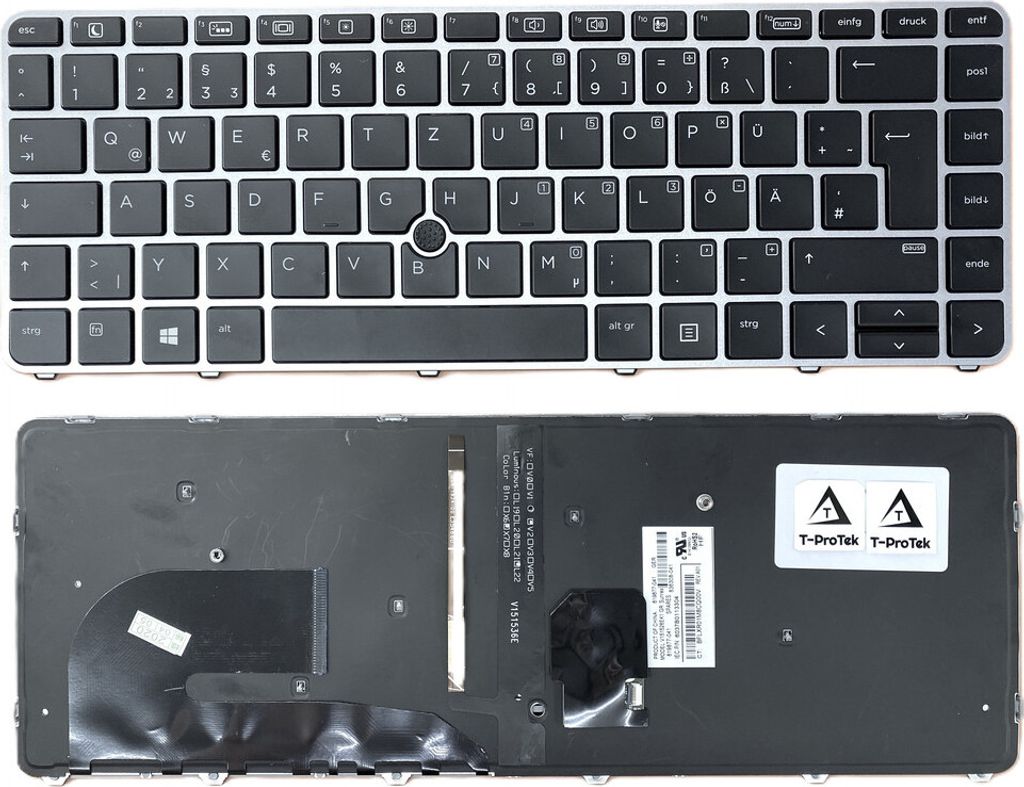 Tastatur - Farbe: Schwarz - mit Silber Rahmen - mit Mausstick - mit Beleuchtung Deutsches Tastaturlayout kompatibel für HP EliteBook 745 G3