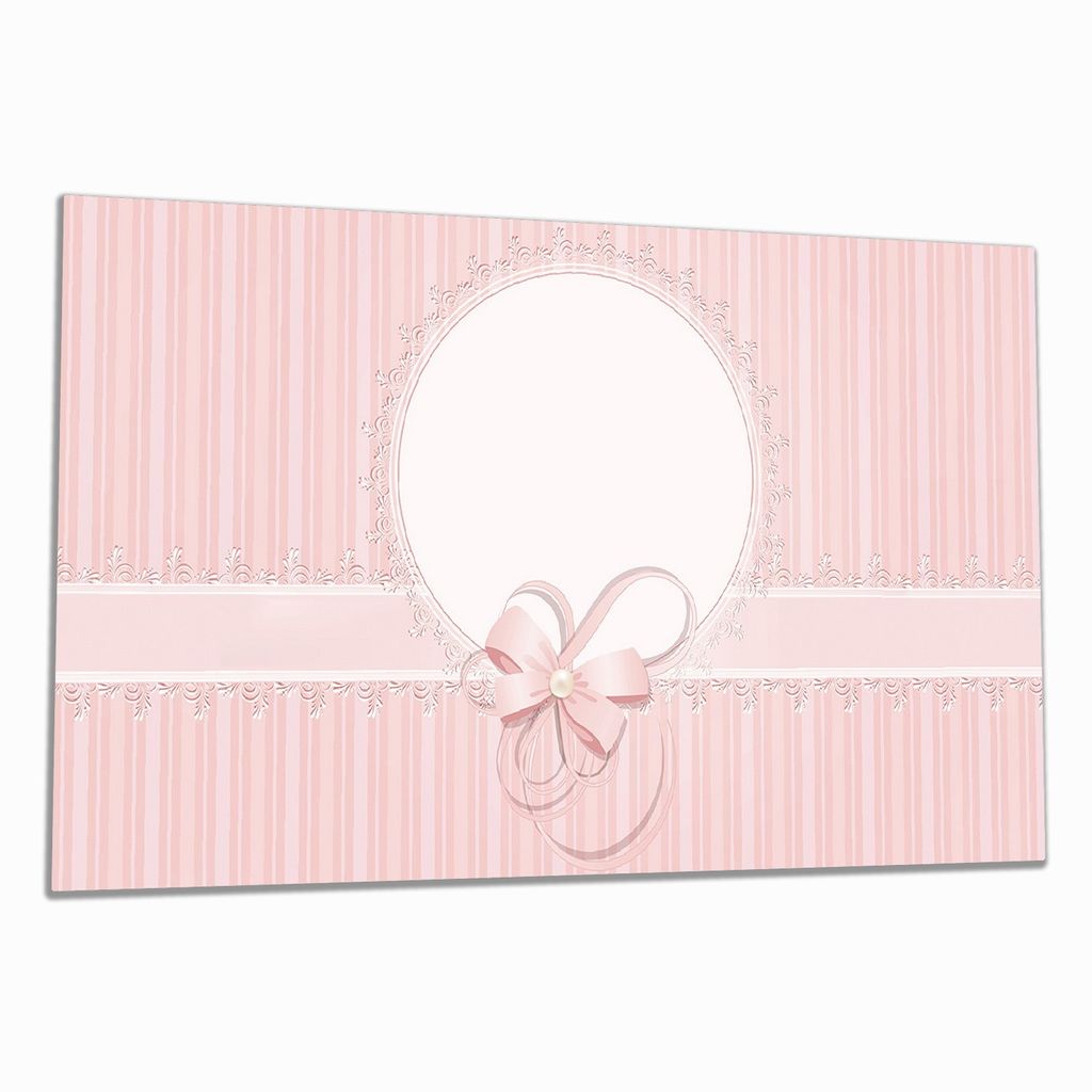 Wallario Herdabdeckplatte aus Glas, Größe 90 x 52 cm 1-teilig, Motiv Geschenkkarte, Bänder, Spitzen und Schleifen in rosa