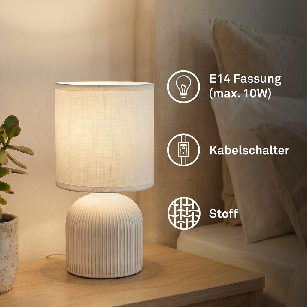 Tischlampe mit Stoffschirm, Kabelschalter, Keramikfuß