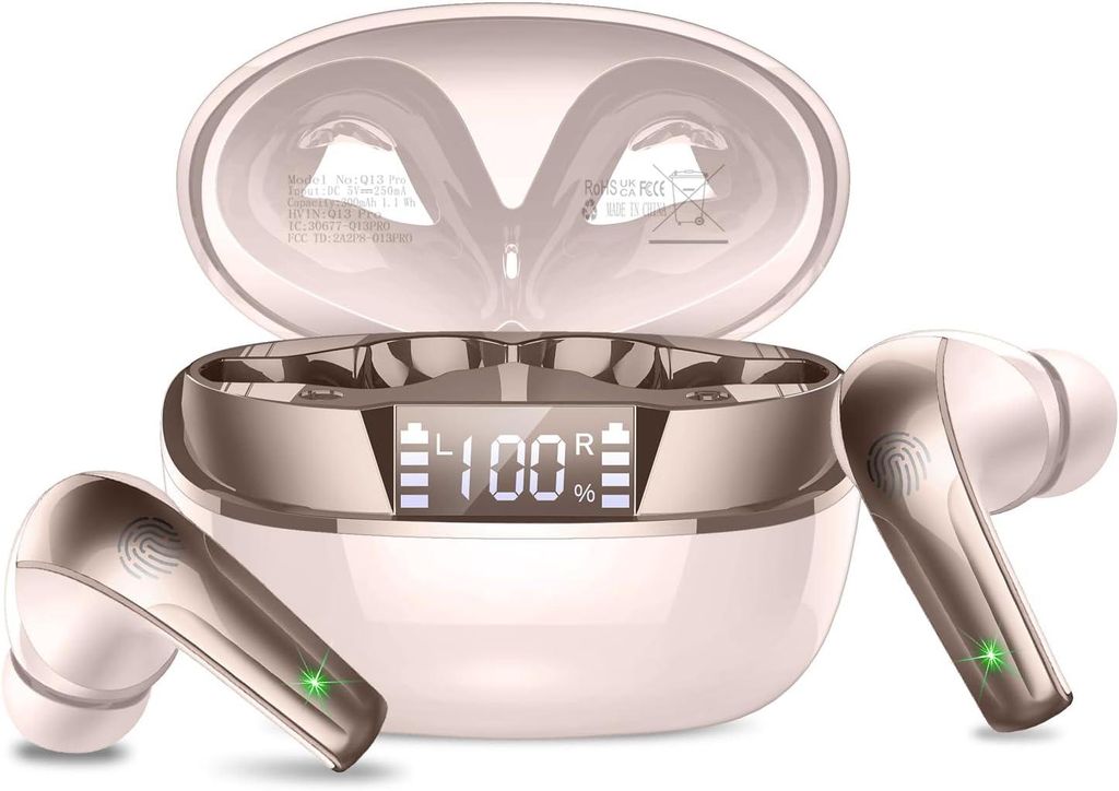 Bluetooth 5.4 Kopfhörer, HiFi-Klangqualität mit ENC Mikrofon, 47Std Spielzeit In Ear Ohrhörer mit IP7 Wasserdicht, mit LED Anzeige für IOS/Android