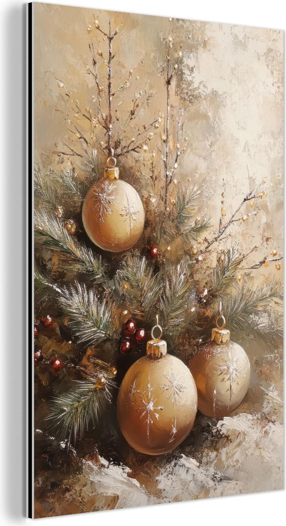 MuchoWow Wanddekoration Metall Metallbild Wandkunst 40x60 cm Weihnachten - Kugeln - Beige - Gold MuchoWow Aluminium Gemälde - Wanddekoration aus A...