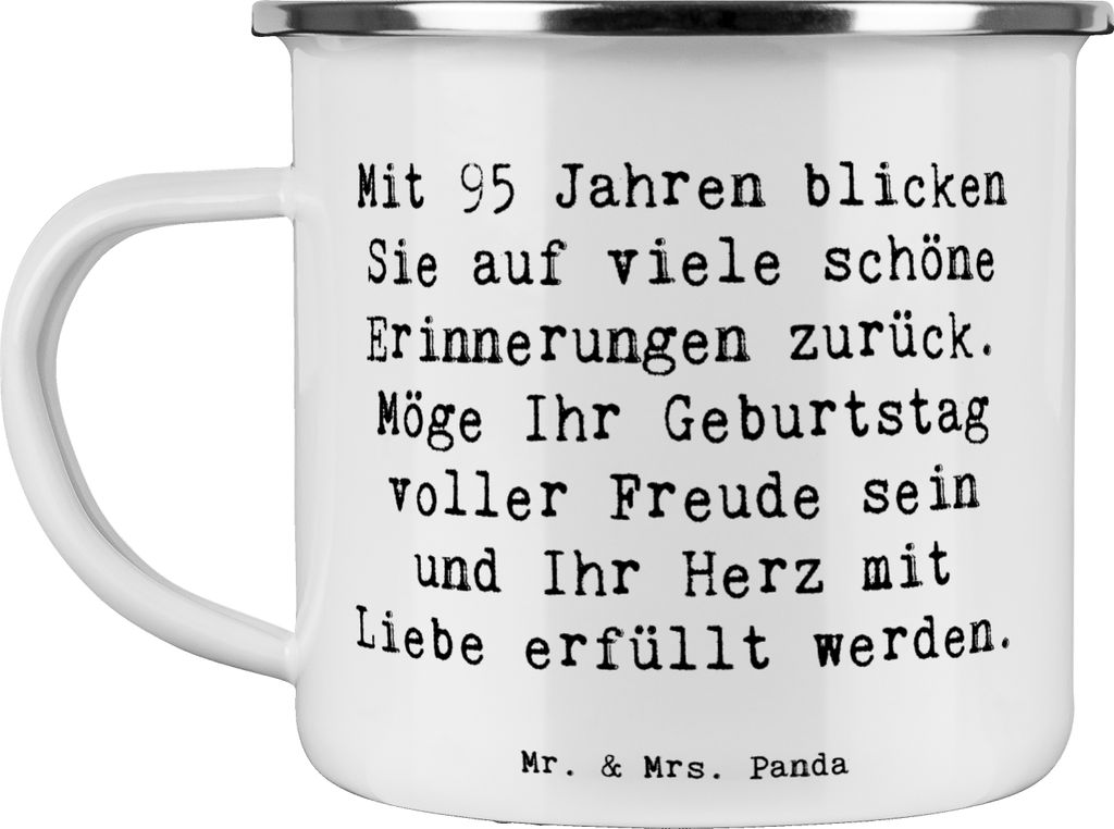 Mr. & Mrs. Panda Teetasse Spruch 95. Geburtstag Erinnerungen - Weiß - Geschenk, Liebe, Lebensweisheiten, Emaille Becher, Freude, Haferl, Alter, Po...