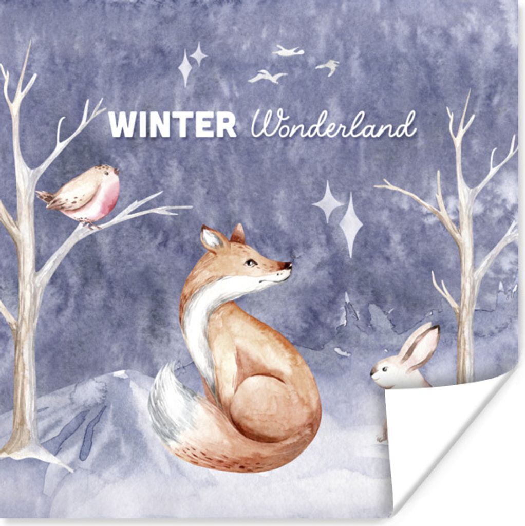 MuchoWow Poster Winter - Schnee - Fuchs 30x30 cm - Wandposter - Printing