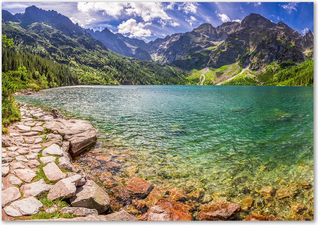 Tulup Glas-Bild - 100 x 70 - Wandbild aus Glas - Wandkunst - Wandbild hinter gehärtetem Sicherheitsglas - Landschaften - Gebirge See Tatra - Grün
