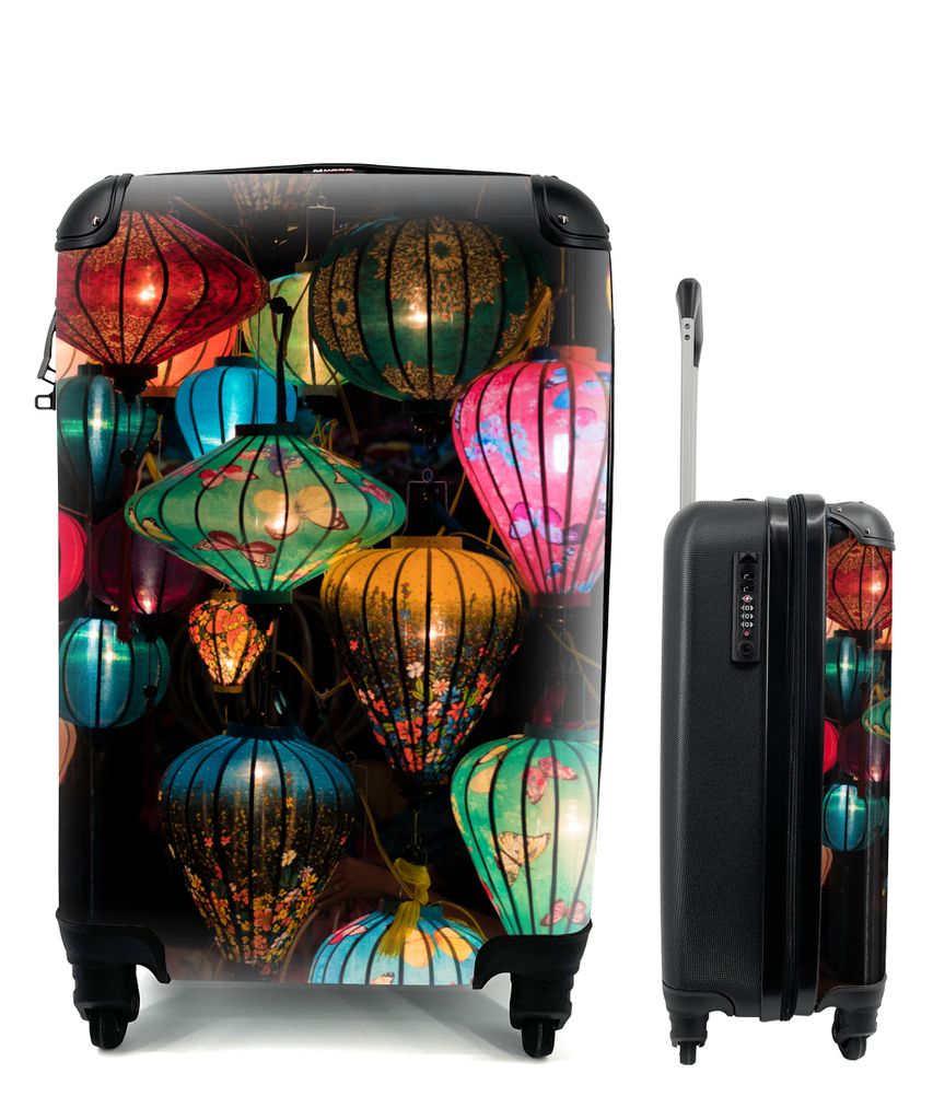 MuchoWow Koffer Handgepäck Trolley Rollkoffer Kleine Reisekoffer mit 4 Rollen - Laternen in Vietnam - Cabin Size < 55x40x23 cm & 55x40x20 cm - F...