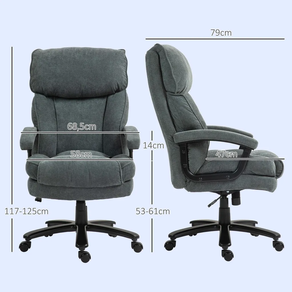 Chaise de bureau ergonomique HOMCOM aspect lin gris avec bascule - 3