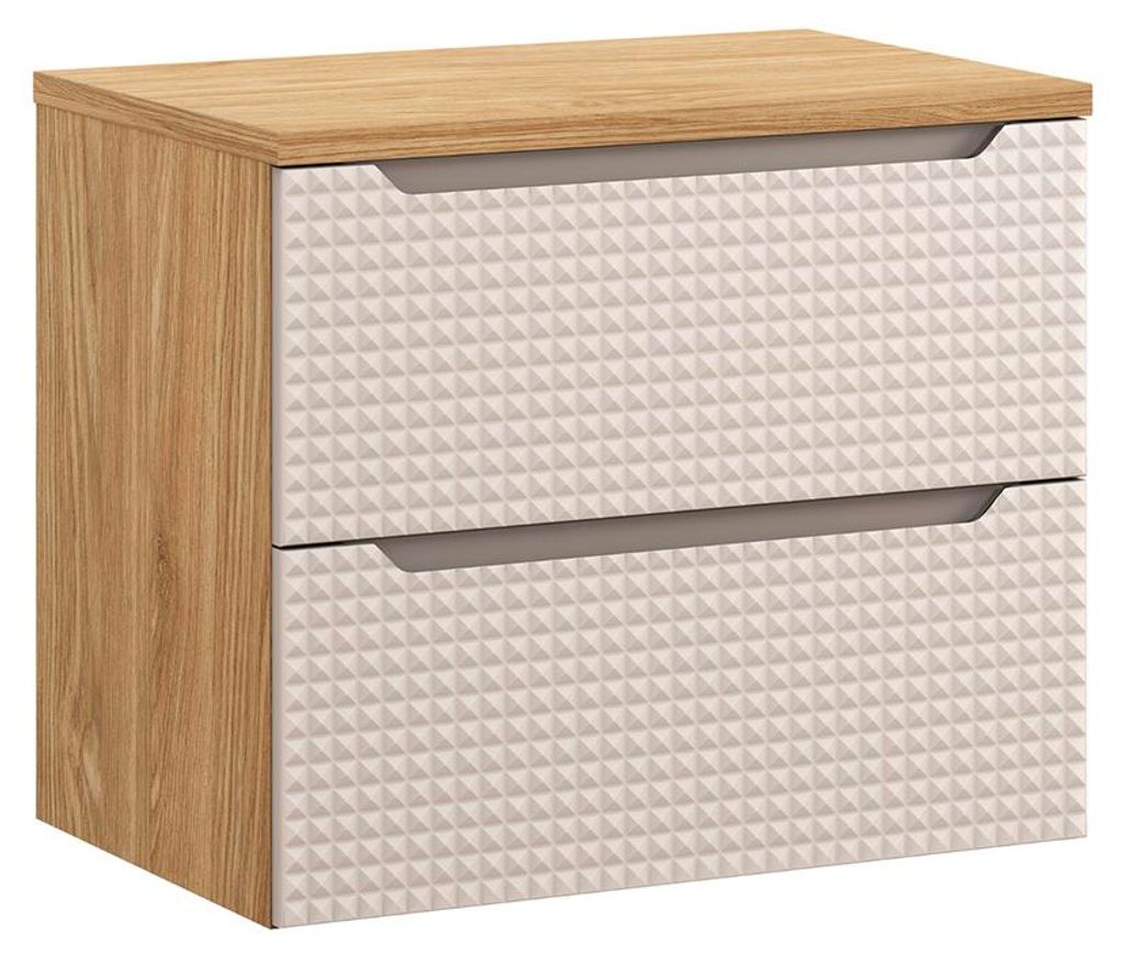 Waschtischunterschrank 70cm Mallory mit 2 Schubladen, Beige und Holzoptik