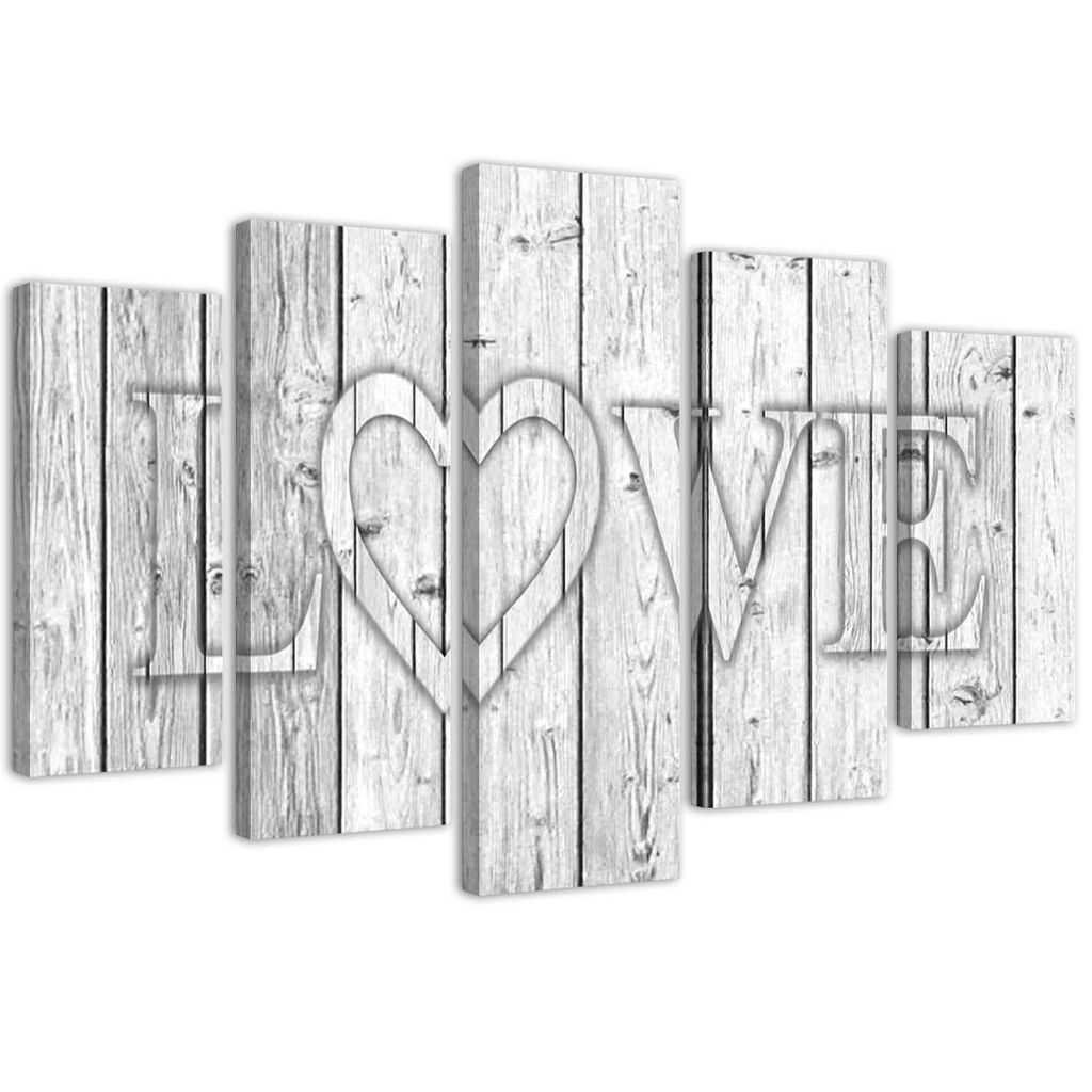 5-teiliges leinwandbild love schriftzug auf grauen tafeln gedruckte buchstaben 200x100 cm Feeby grau wandbild bereit zum aufhängen