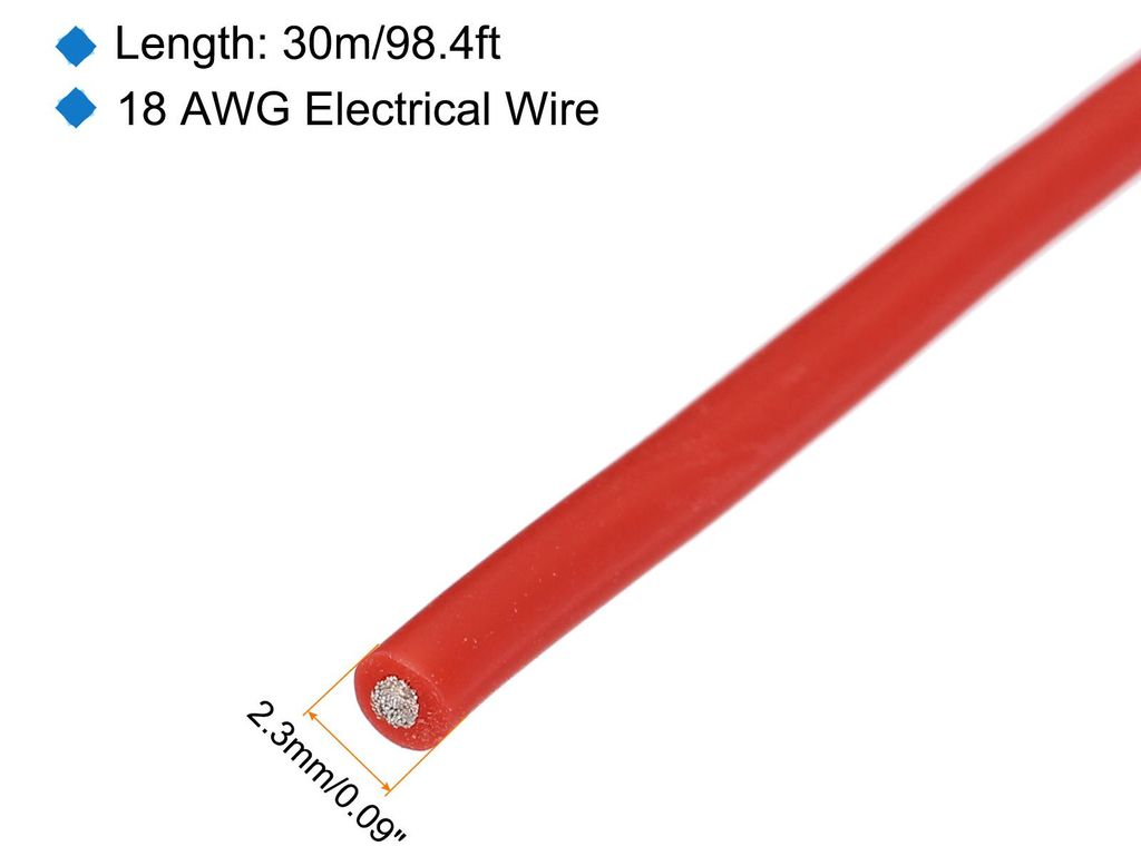 18AWG Kabel Elektrischer Draht 0,82 mm2 Verzinntes Kupferkabel 30 Meter, Stromkabel Hohe Temperatur Leitung Erdkabel Litzenkabel Elektro Klingeldra...