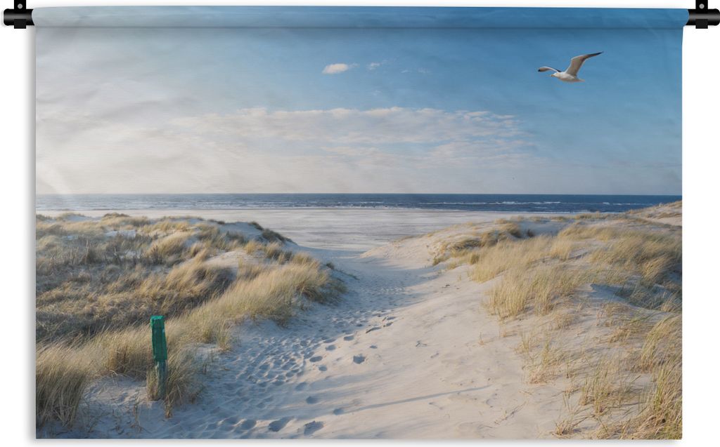 MuchoWow Wandteppich Wandbehang Düne - Möwe - Strand - Meer - Sonne 150x100 cm Tapisserie Dekoration Wandtuch - Waschbar - Tapisserien - Wand-D...