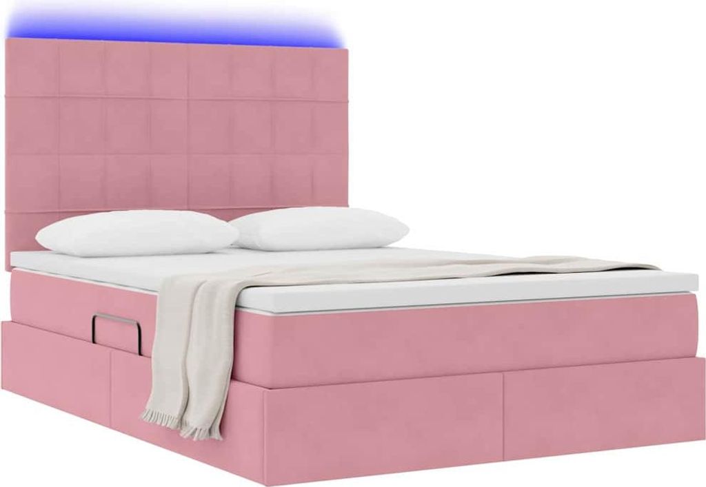 Bett mit LED-Lichtleisten mit Kopfteil Rosa 140 x 200 cm Samt