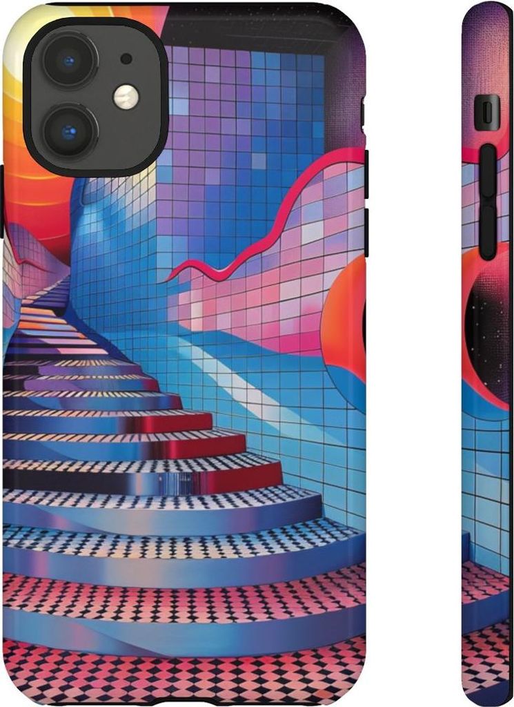 Bunte geometrische Treppe mit Sonnenmotiv – Hülle Kompatibel mit iPhone 11