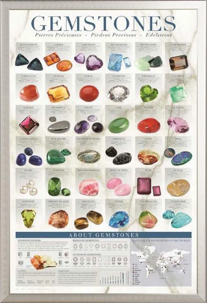 Cornice Shinsuke Alluminio Argento + Poster Minerali e Pietre Preziose