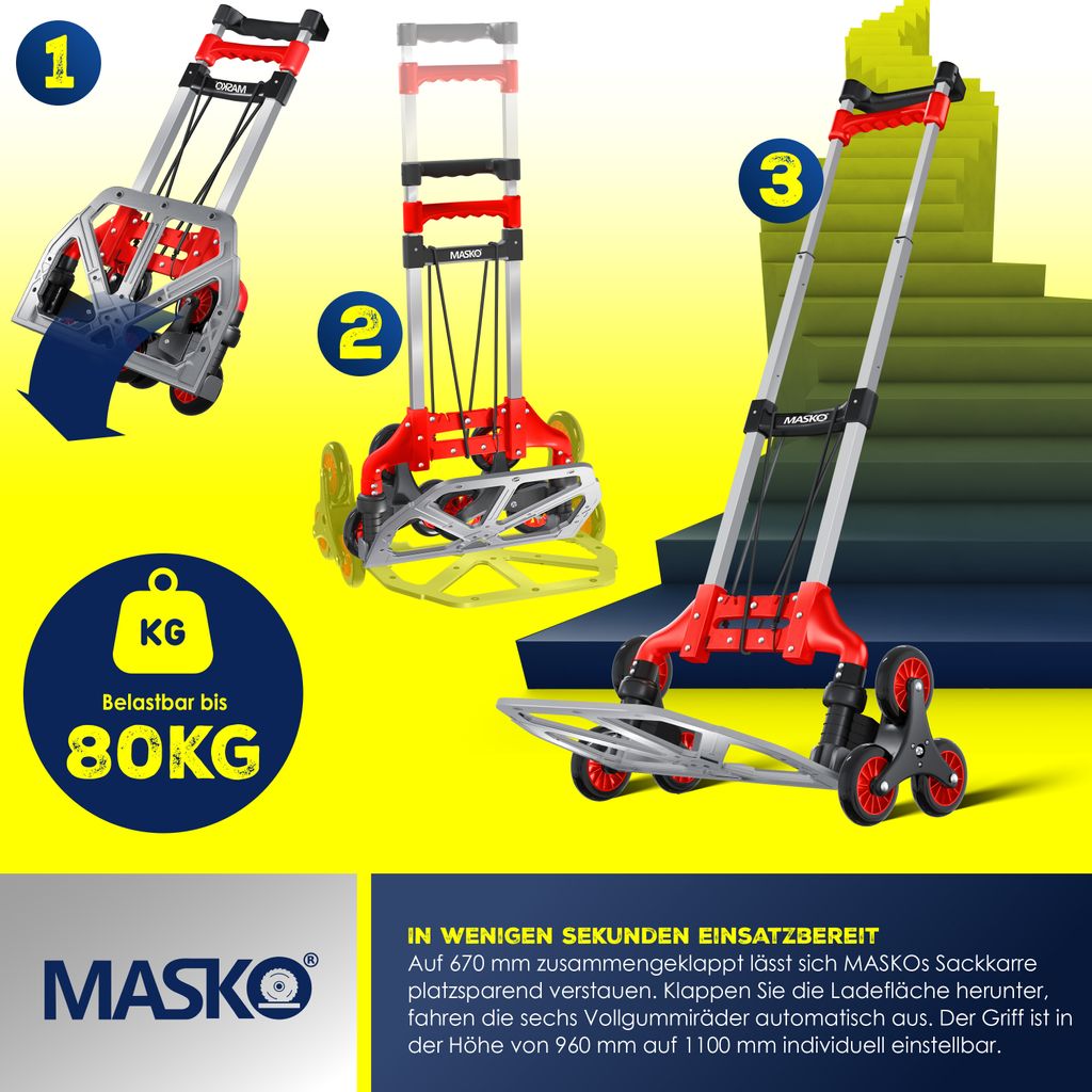 MASKO® Stufen-Sackkarre Treppenkarre Klappbar 80 kg Produktbild 7