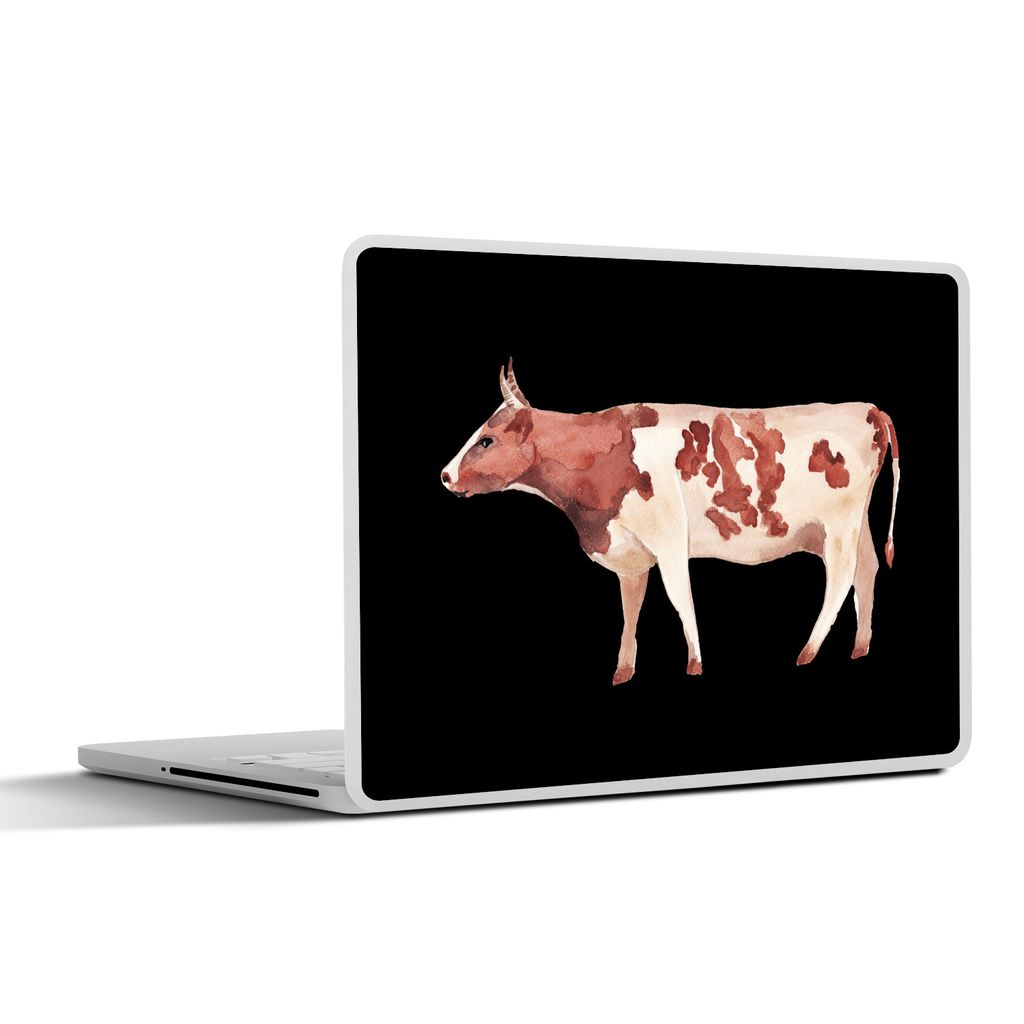 MuchoWow Laptop Aufkleber Sticker Cover Kuh - Illustration - Schwarz 40x30 cm - Laptop Dekoration - Selbstklebend