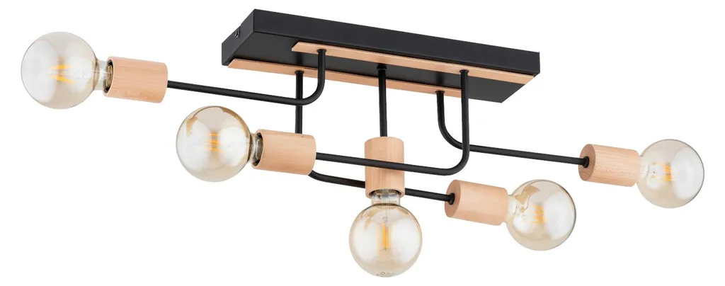 Plafonnier design bois 5 sources E27 GOISA 79cm luminaire industriel