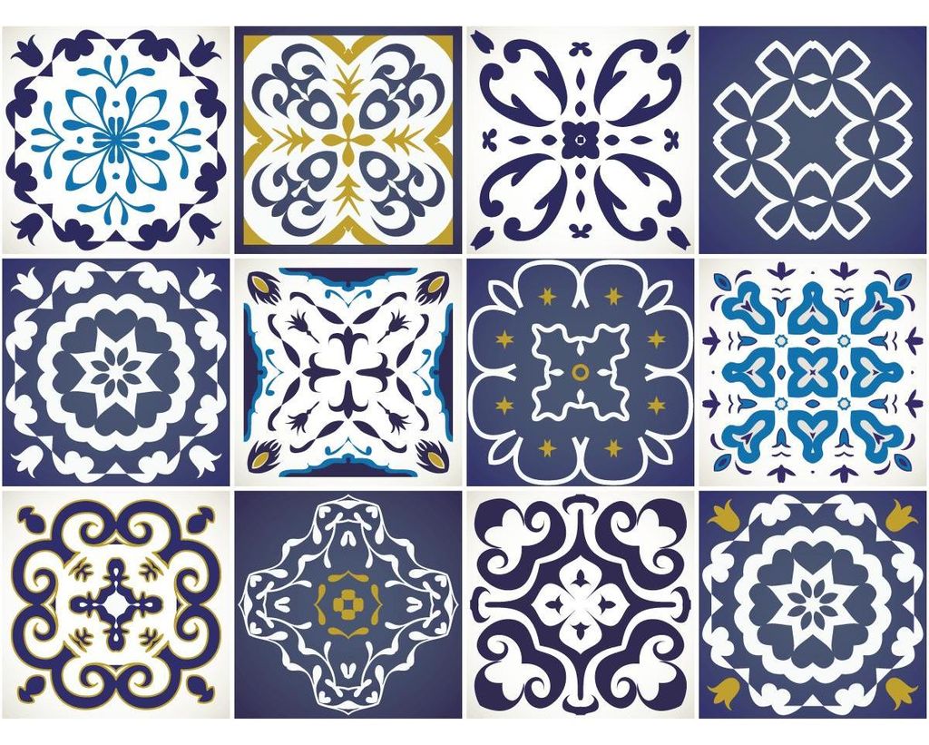 Selbstklebende Fliesenaufkleber für Küche und Bad – 12 Azulejos Janeiro Fliesenaufkleber – 12 Aufkleber 10 x 10 cm