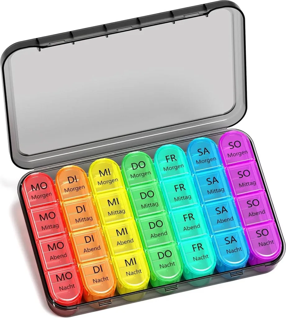 Boîte à médicaments 7 jours sans BPA Noire 4 compartiments par jour