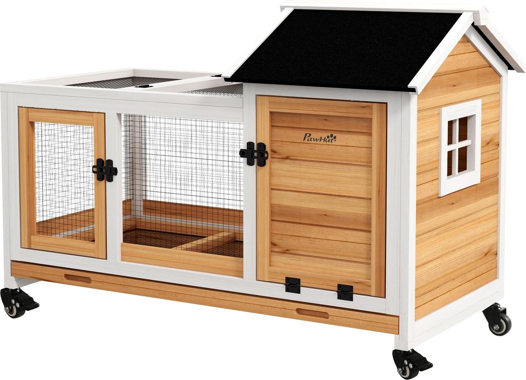 Kleintierstall für Zwergkaninchen und Meerschweinchen mit Rädern, 108x58x73,5 cm, Gelb, Mobiler Käfig für Nager