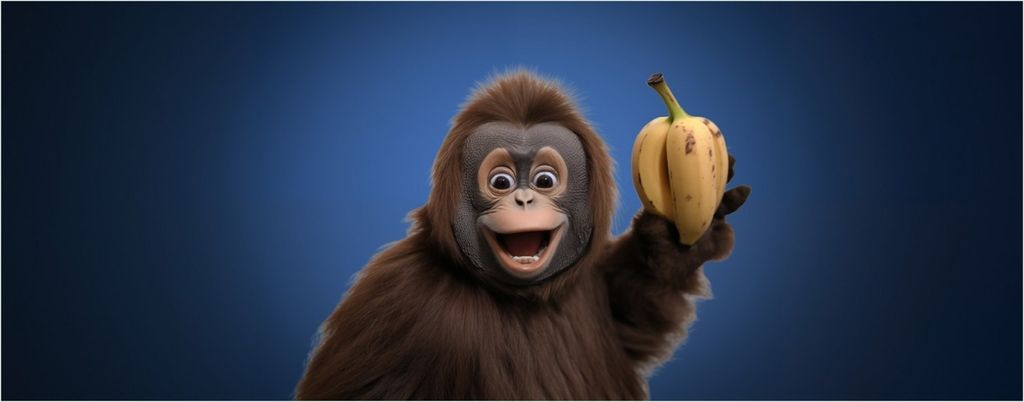 Wallario selbstklebendes Poster - Lustiger Affe mit Bananen, Größe: 50 x 125 cm