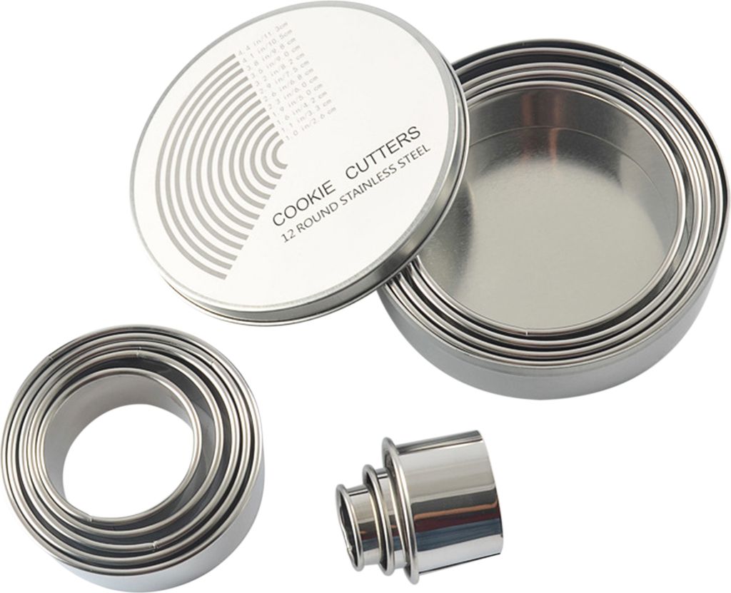 12PCS Mousse Ring Set mit Aufbewahrungsbox Weihnachtsplaetzchen Ausstechformen Formset Edelstahl Runde Keksausstecher in verschiedenen Groessen fue...