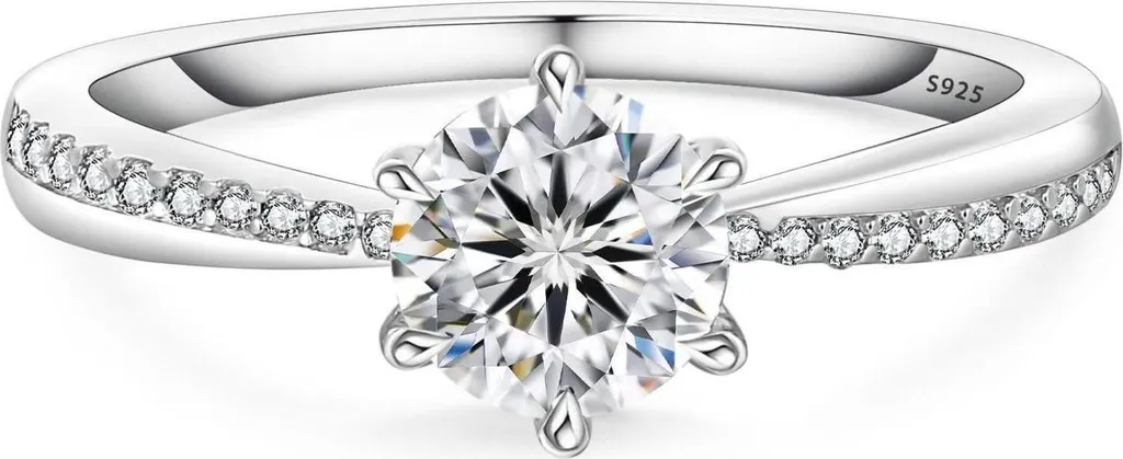 Bague Moissanite 1ct Argent 925 or blanc T54 : luxe sans compromis