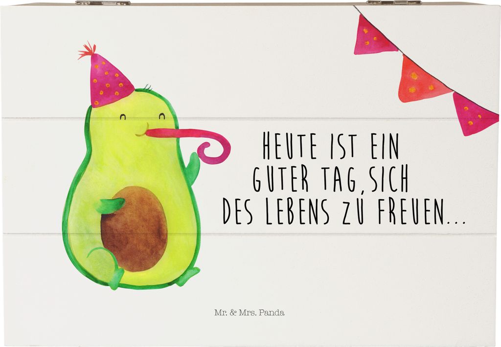 Mr. & Mrs. Panda Holzbox Avocado Party 22 x 15 cm - Weiß - Geschenk, Box, schatztruhe, Erinnerungskiste, Erinnerungsbox, Happy Birthday, Holztruhe...