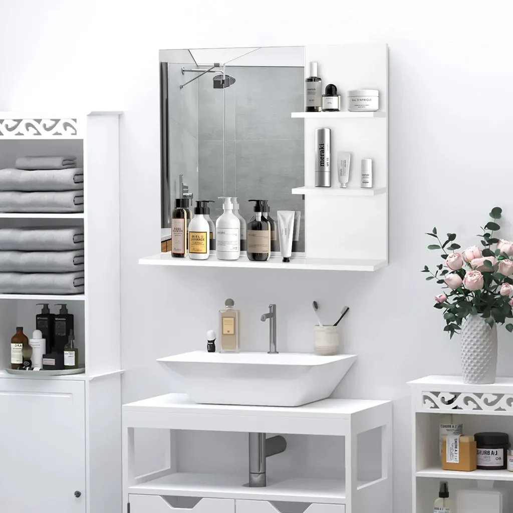 Miroir de salle de bain blanc avec 3 tablettes intégrées - 60x10x48 cm - 2