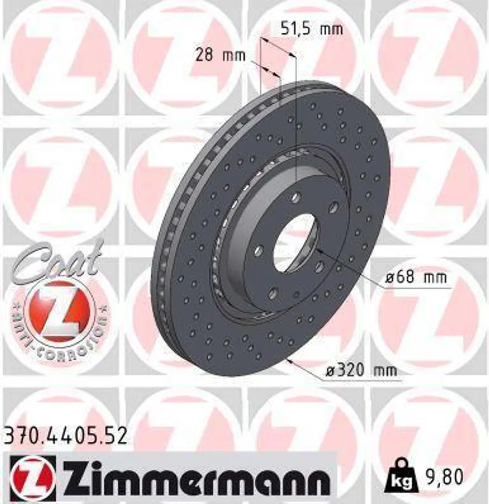 Paire de Disques de Frein Ventilés Zimmermann 370.4405.52 Mazda 6 CX-5
