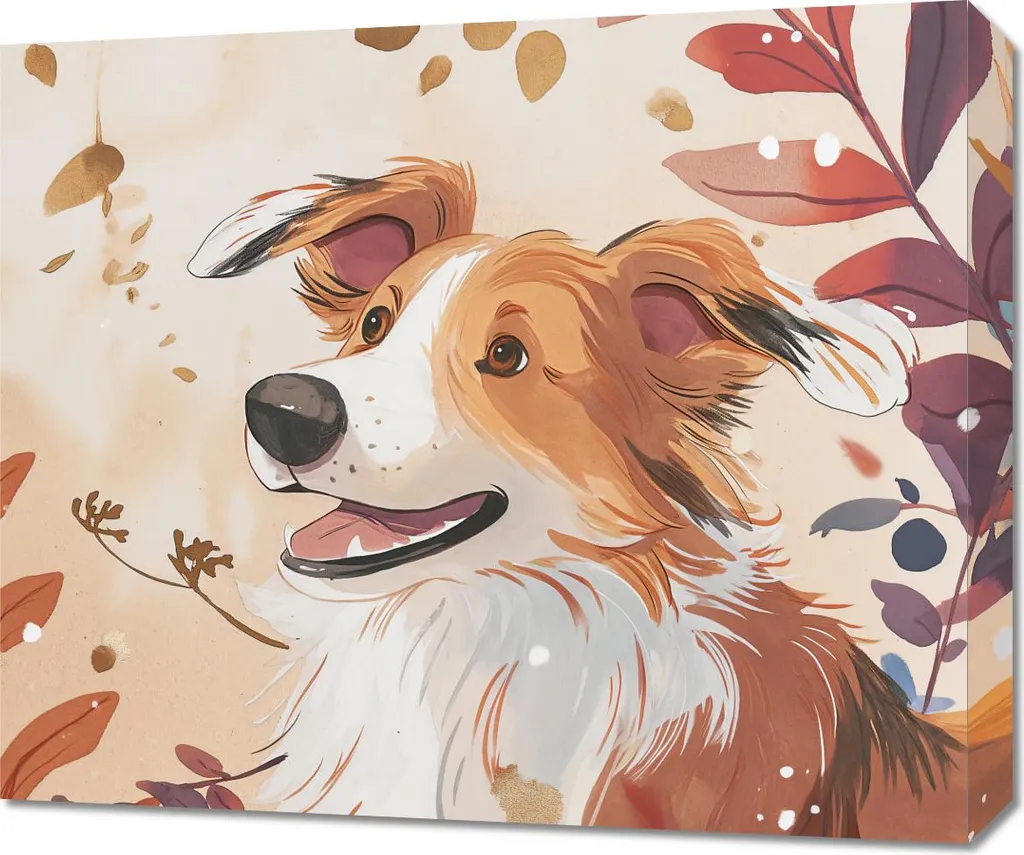 Decorazione Parete Collie 60x50 - Quadro su Tela Design Autunnale