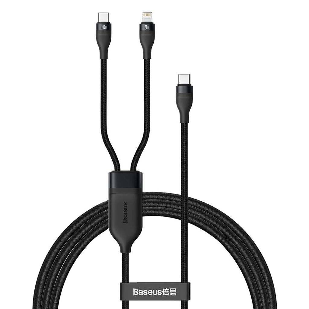 Basis -Flash -Serie Kabel 2in1 USB Typ C - USB Typ C / Lightning Fast Ladeschtze Schnellladung 100 W 1,2 M schwarz (CA1T2 -f01)