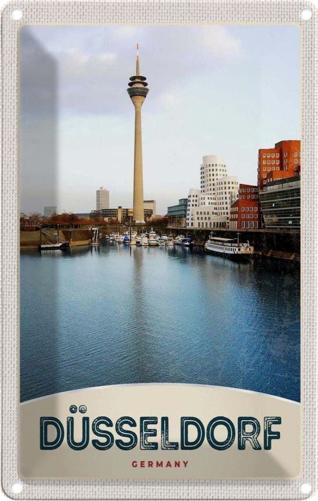 vianmo Blechschild 18x12 cm Düsseldorf Fernsehturm Bildmotiv Reisemotiv Abenteuer Reisen Urlaub