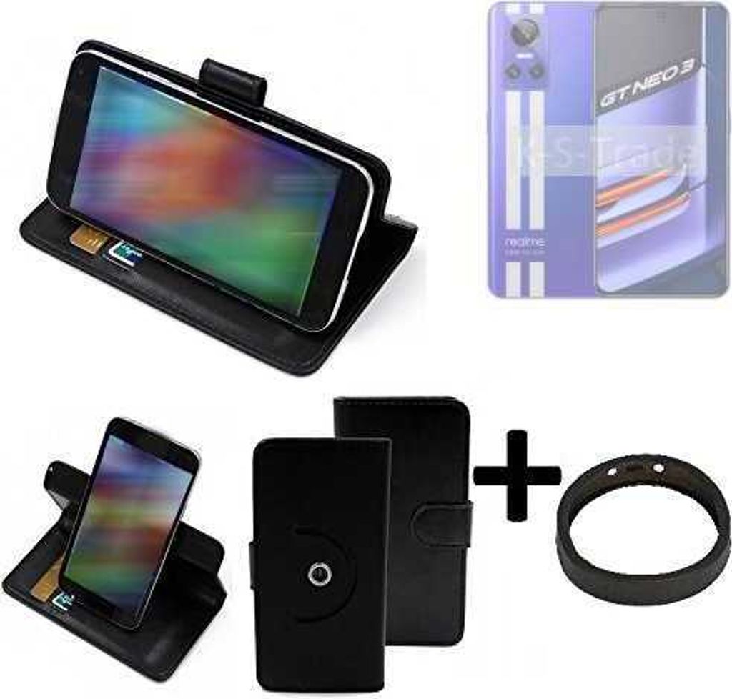K-S-Trade Case Schutz Hülle kompatibel mit Realme GT Neo 3 + Bumper Handy Hülle Flipcase Smartphone Cover Handy Schutz Tasche Walletcase schwarz