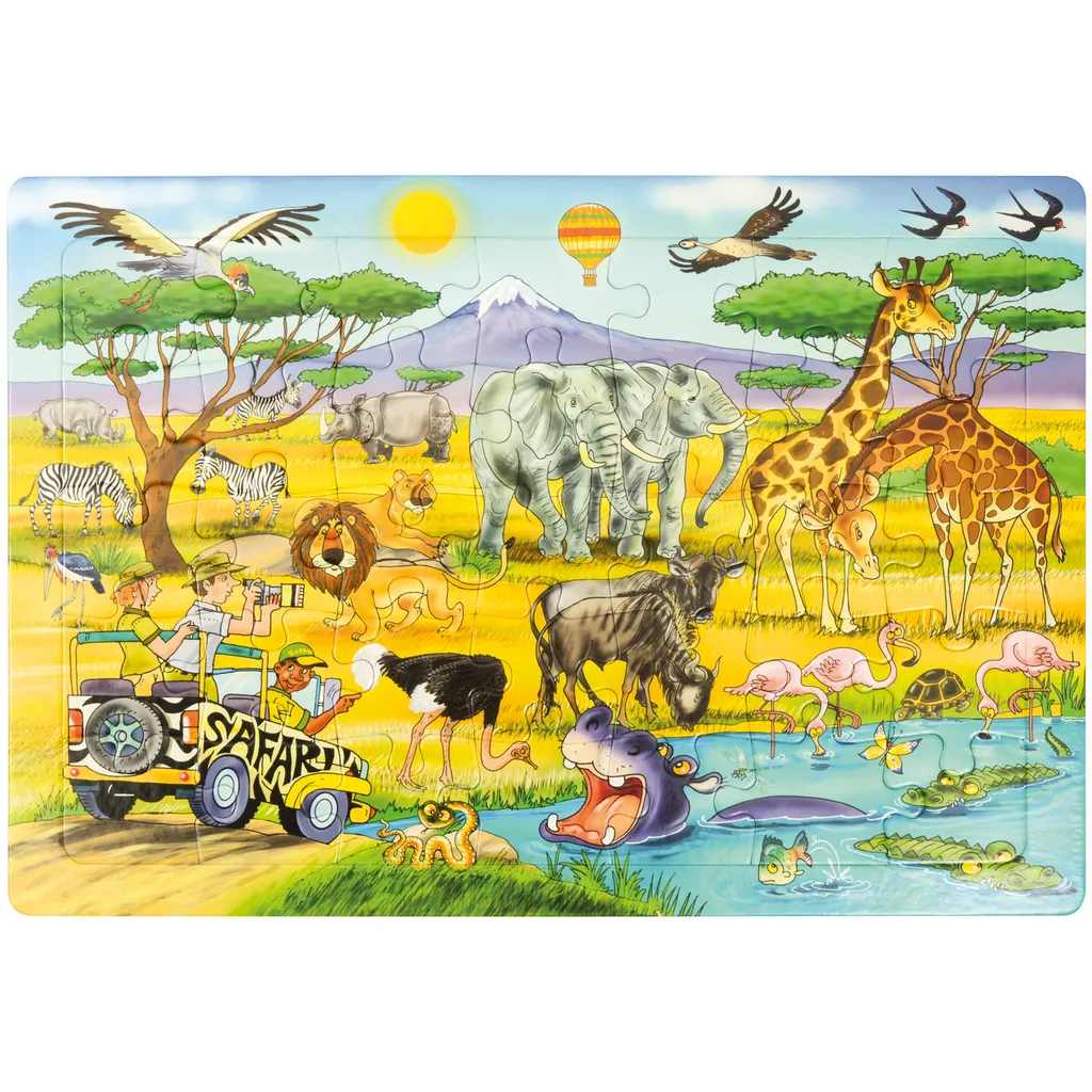Puzzle Safari en bois pour enfant - Jeu éducatif animaux de la jungle 48 pcs