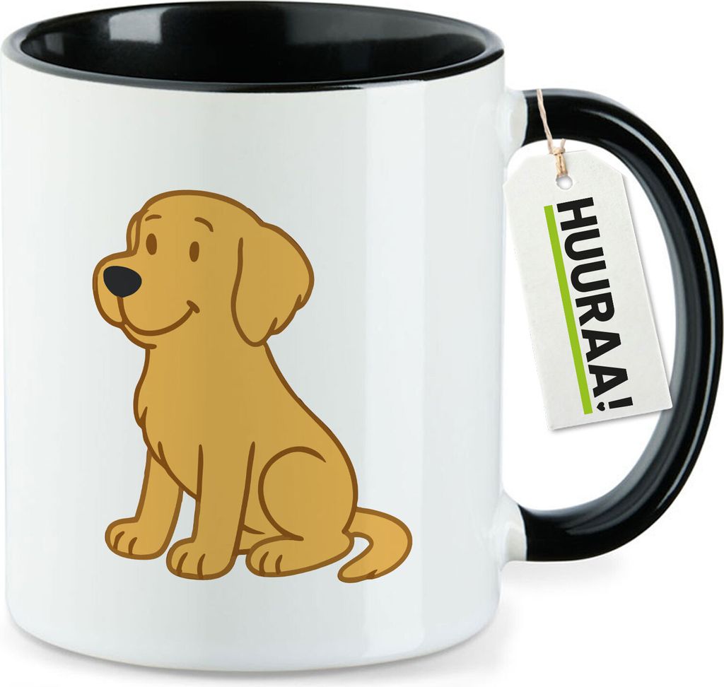 Huuraa Kaffeetasse Golden Retriever Goldie Comic 330ml Schwarz Keramik Kaffeebecher Geschenkidee