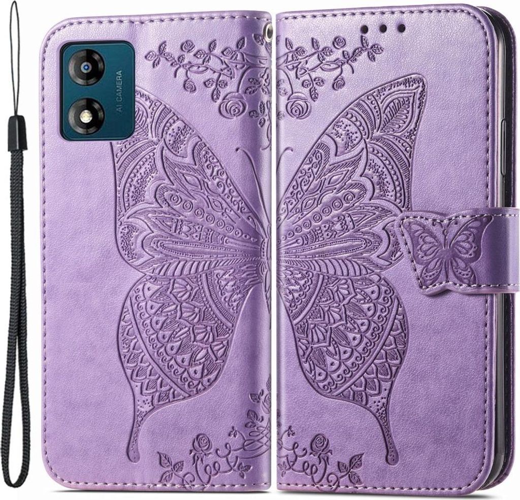 Motorola Moto E13 Hülle - Coverup Schmetterling Klapphülle - Violett