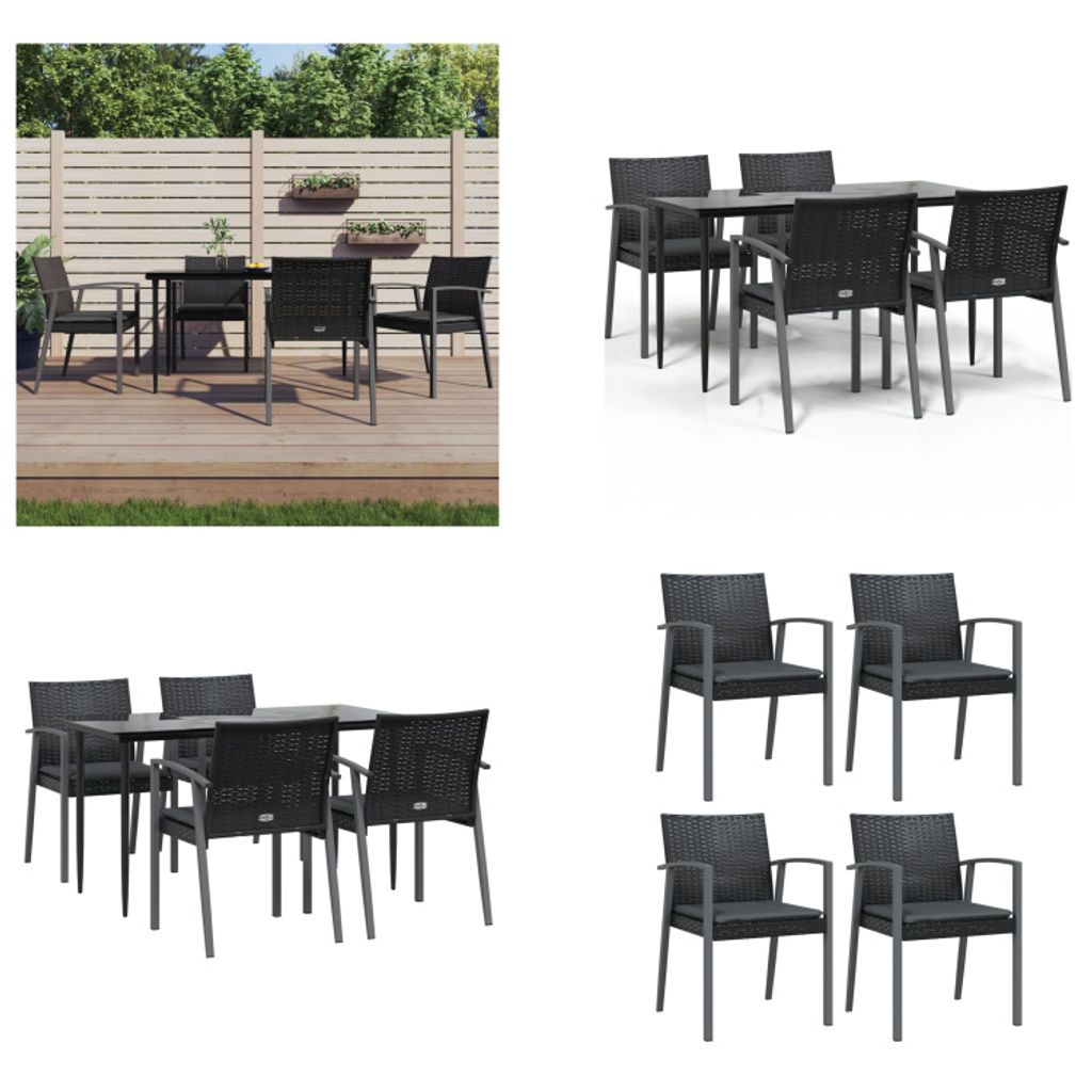 vidaXL 5 tlg. Garten Essgruppe mit Kissen Poly Rattan und Stahl - Garten Essgruppe - Garten Essgruppen - Essgruppe - Outdoor Essgruppe