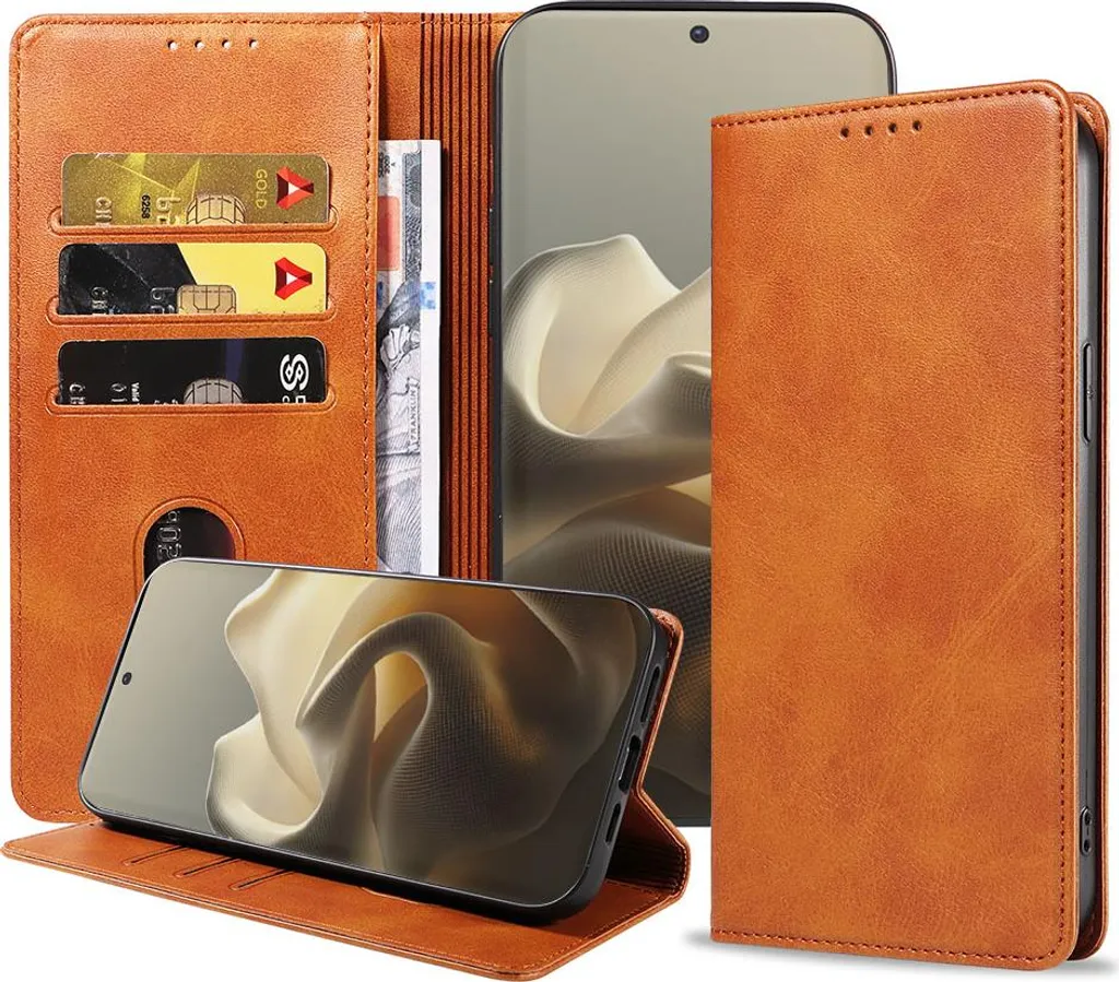 Adatto per Motorola Edge 60 Pro Custodia per telefono in ecopelle con chiusura magnetica e portacarte a libro con patta - Custodia a portafoglio con slot per carte - Marrone - Smartphonics