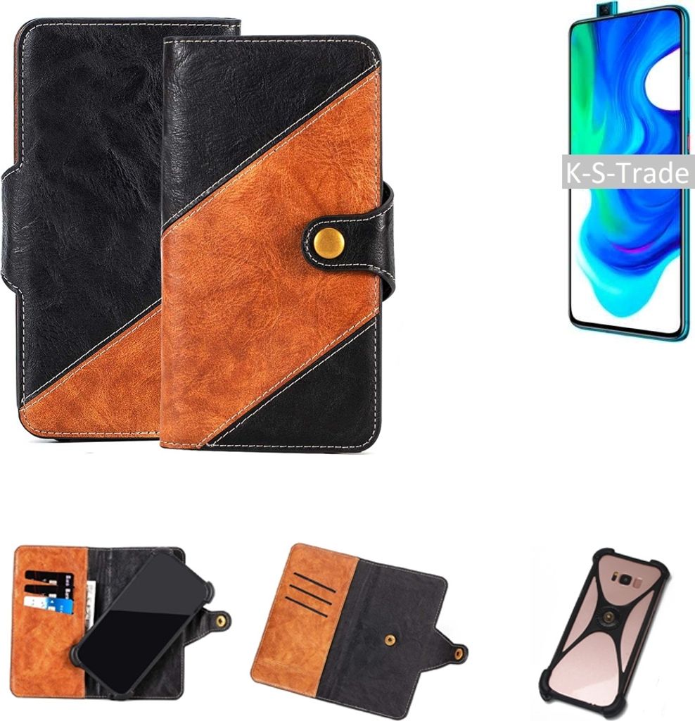 K-S-Trade Handyhülle Schutzhülle Bookstyle Case Wallet-Case kompatibel mit Xiaomi Poco F2 Pro Handy Cover Bumper Klapphülle schwarz hellbraun 1x