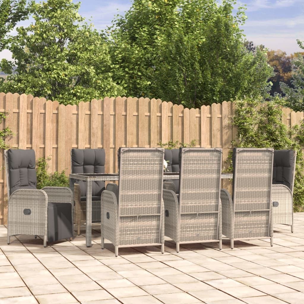 The Living Store 9-tlg. Garten-Essgruppe mit Kissen Grau Poly Rattan