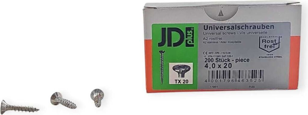 Dresselhaus JD Plus Universalschrauben TX 20 A2 rostfrei 4,0 x 20 mm 200 Stück