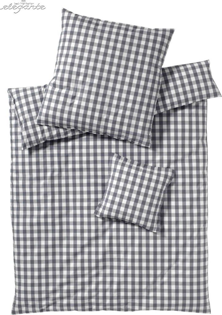 elegante Perkal-Bettwäsche-Garnitur Quadro Farbe silber Größe 155x220+40x80